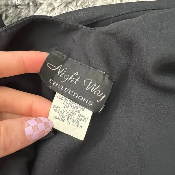 Vintage 1990s Black Chiffon Rhinestone Strap Low Back Midi Dress - Picture 5 of 7